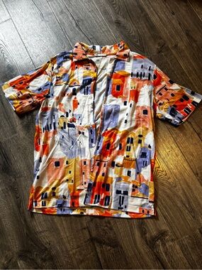 Zara Multicolor Abstract Print Short-Sleeve Button-Down Shirt